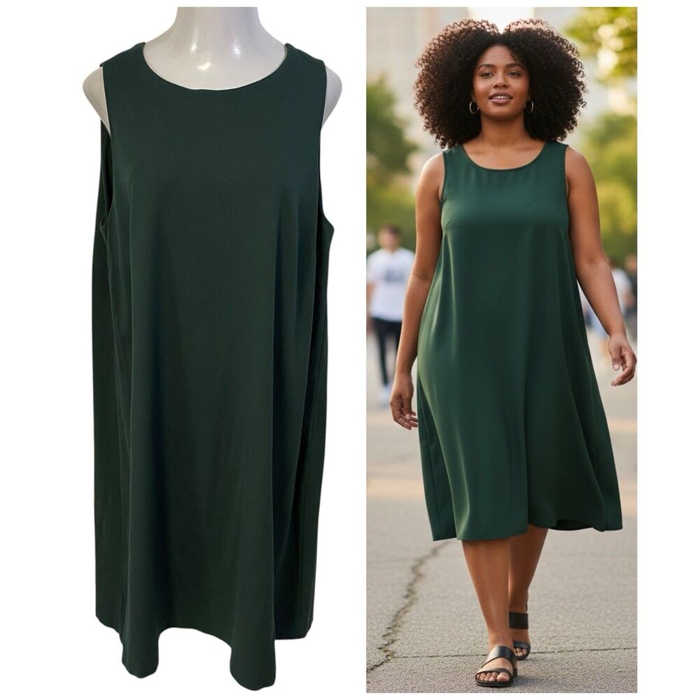 Lands End Dress Womens Size 22W Green Knit Sleeveless Shift Office Minimalist